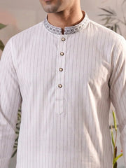 Men's White Embroidered Panjabi
