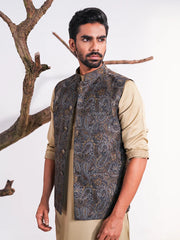Men's Premium Waistcoat with Woven Paisley Design