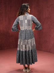Indigo Harmony Printed Tiered Midi Dress