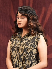 Noir Bloom Sleeveless Tiered Midi Dress