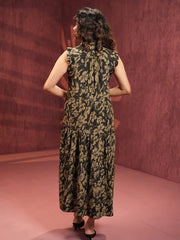 Noir Bloom Sleeveless Tiered Midi Dress