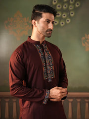 Deep Maroon Heritage Linen Viscose Panjabi