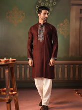 Deep Maroon Heritage Linen Viscose Panjabi