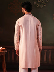 Men's Embroidered Peach Cotton-Viscose Panjabi