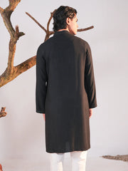Men's Premium Black Jacquard Panjabi