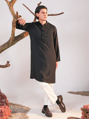 Men's Premium Black Jacquard Panjabi