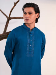 Men's Teal Blue Embroidered Panjabi