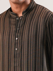 Onyx & Bronze Geometric Jacquard Panjabi