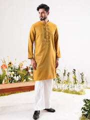 Saffron Gold Tonal Embroidered Panjabi