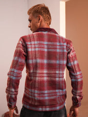 Men’s Winter check Fleece Jacket with Fur Collar