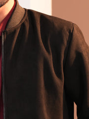 Dual-Mode Reversible Suede Velvet Bomber Jacket