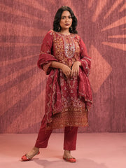 Rosewood Heritage Embroidered Kurta Set with Dupatta
