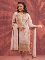 Pink Wood Heritage Embroidered Kurta Set with Dupatta