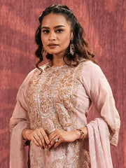Pink Wood Heritage Embroidered Kurta Set with Dupatta