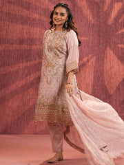 Pink Wood Heritage Embroidered Kurta Set with Dupatta