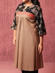 Mocha Bloom Linen-Viscose Ethnic Top
