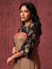 Mocha Bloom Linen-Viscose Ethnic Top