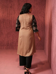 Mocha Bloom Linen-Viscose Ethnic Top