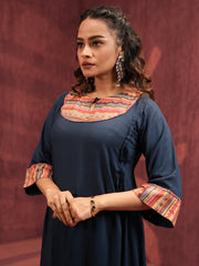 Navy Bliss Ethnic Linen Viscose Top