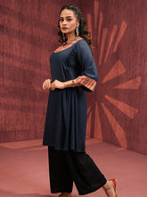 Navy Bliss Ethnic Linen Viscose Top