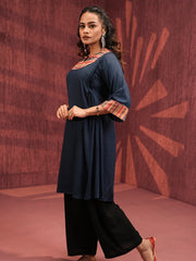 Navy Bliss Ethnic Linen Viscose Top