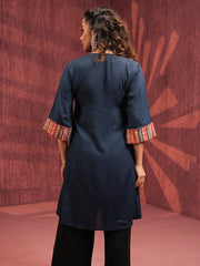 Navy Bliss Ethnic Linen Viscose Top