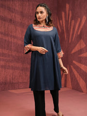 Navy Bliss Ethnic Linen Viscose Top