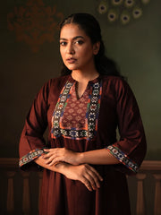 Maroon Grace Ethnic Linen Viscose Top