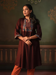 Maroon Grace Ethnic Linen Viscose Top
