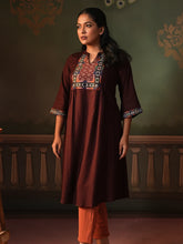 Maroon Grace Ethnic Linen Viscose Top