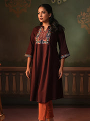 Maroon Grace Ethnic Linen Viscose Top