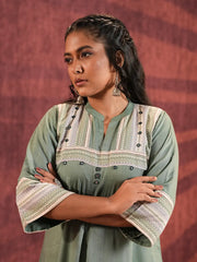 Sage Serenity Linen Viscose Ethnic Top