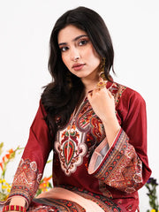 Crimson Bloom Digital Printed Shamuk Silk Ensemble