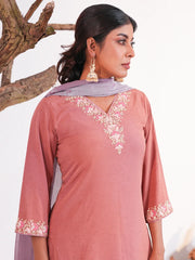 Elegant Dusty Rose Zardozi Work Kameez with Digital Printed Salwar Dupatta Set