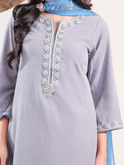 Elegant Slate Grey Zardozi Embroidered Salwar Kameez with Digital Printed Dupatta & Pajama Set