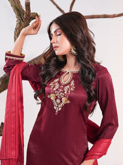 Regal Maroon Zardozi Embroidered Silk Kurta Set