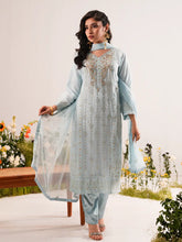 Azure Ethereal Zardosi Schiffon Ensemble
