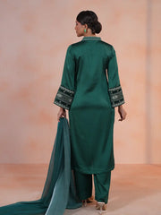 Emerald Opulence Zardozi Crepe Silk Suit Set