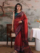 Royal Crimson Heritage Digital Printed Half-Silk Saree