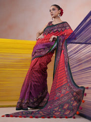Mayura Crimson Glass Accent Saree