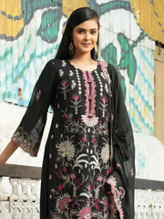Black Embroidered Festive Kurta Set with Dupatta