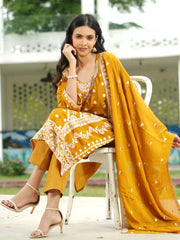 Elegant Yellow Floral Embroidered Kurta Set with Dupatta