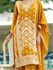 Elegant Yellow Floral Embroidered Kurta Set with Dupatta