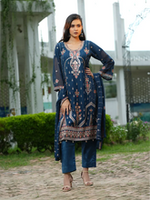 Crimson blue Embroidered Kurta Set with Dupatta