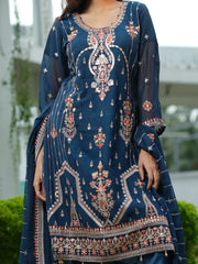 Crimson blue Embroidered Kurta Set with Dupatta