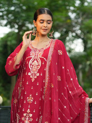 Crimson Royal Embroidered Kurta Set with Dupatta