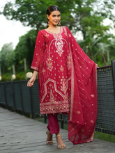 Crimson Royal Embroidered Kurta Set with Dupatta