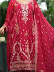 Crimson Royal Embroidered Kurta Set with Dupatta