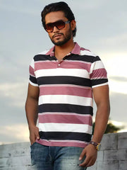 Men's Premium Striped Polo T-Shirt – Maroon & Black Edition