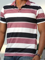 Men's Premium Striped Polo T-Shirt – Maroon & Black Edition